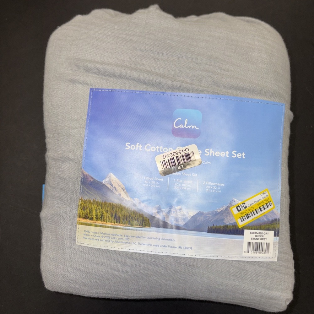 Calm Gray Soft Cotton Gauze Sheet Set Size Queen 20740